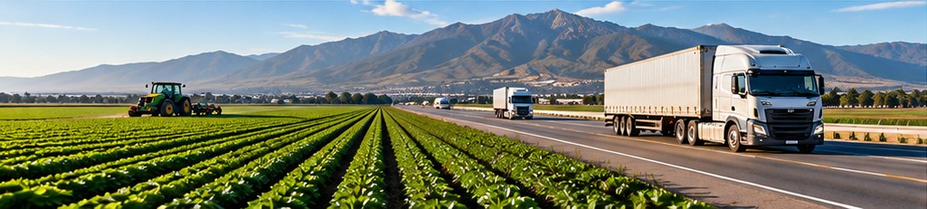 Campos de cultivo y transporte de productos agrícolas